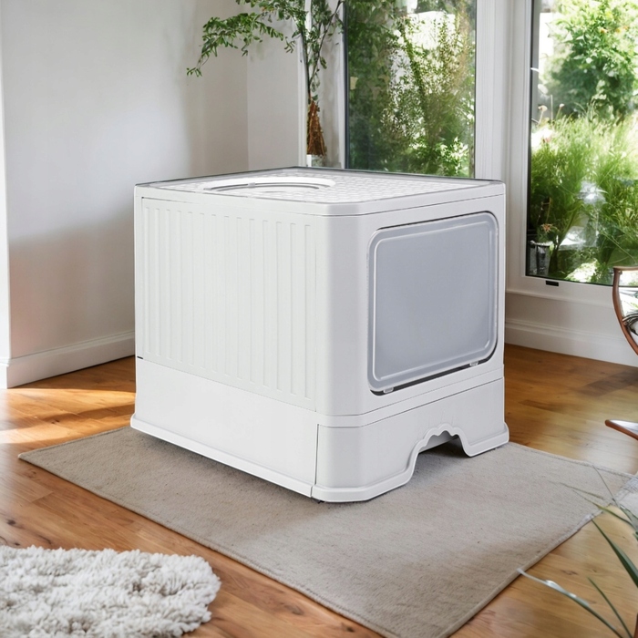 Закритий лоток-туалет для котів Be-Active.pl сірий, з висувною шухлядою та лопаткою