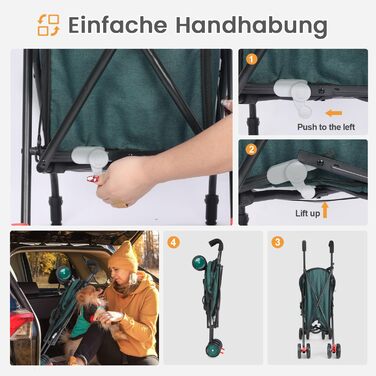 Візок для собак Regenschirm Hundebuggy для маленьких собак 10-9 кг, складний, легкий (4,1 кг), з подвійним ременем на плечі, кошиком для зберігання, тримачем для напоїв, темно-зелений