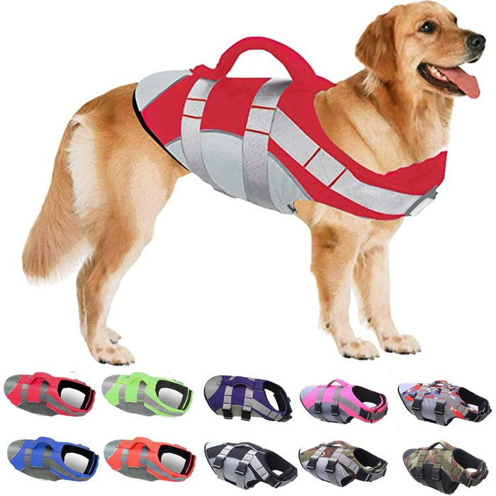 Жилет для собак PJDDP: рятувальний, світловідбиваючий, для плавання, червоний, розмір M