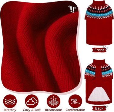 Пуловер для собак EXPAWLORER Fair Isle з візерунком Fair Isle - стильний светр, кофта для цуценят, маленьких, середніх та великих собак, з високим коміром, червоного кольору, розмір M