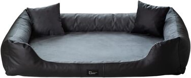 Ортопедичне ліжко для собак Eden, XL, чорно-сіре. Зносостійке, водонепроникне, з еко-шкіри та акрилового матеріалу. Для собак середніх та великих порід.