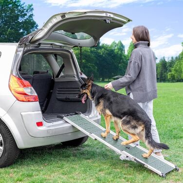 Трампліна для собак у машину, складна, стабільна, до 90 кг, алюмінієва, для великих собак, з відбивачами, сіра (лісовий зелений)