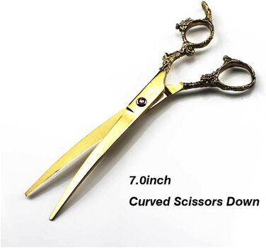 Професійний набір ножиць для стрижки волосся 7 дюймів (4 шт.) з антиковзним ручками 'Дракон', золотий колір. Ідеально підходить для стрижки собак та котів.