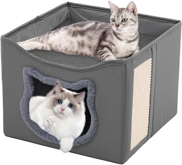 Двоповерховий складаний будиночок для котів Yosamy з когтеточкою, міцний матеріал, можна прати, ліжко для котів в приміщенні, 41x41x35 см