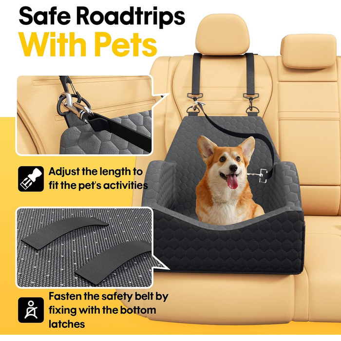 Автокрісло для собак UNICITII: безпечне та зручне автоліжко для собак малого та середнього розміру (до 13.6 кг), чорного кольору.