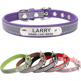 Yonsbox Персоналізоване світловідбиваче відбиваче для собак та котів – Легке, міцне мікрофіброве ошийник з гравіюванням, тихим ID-значком та світловідбиваючою строчкою безпеки – 6 розмірів (XS–XXL) Фіолетовий M: 29-38 см (підходить для 6-10 кг)