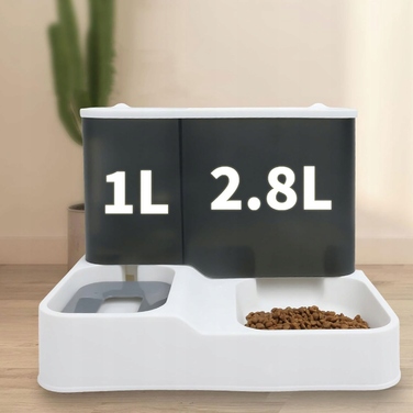 Автоматичний годувальник та поїлка для тварин, великий контейнер 2,8 л + 1 л, сірий