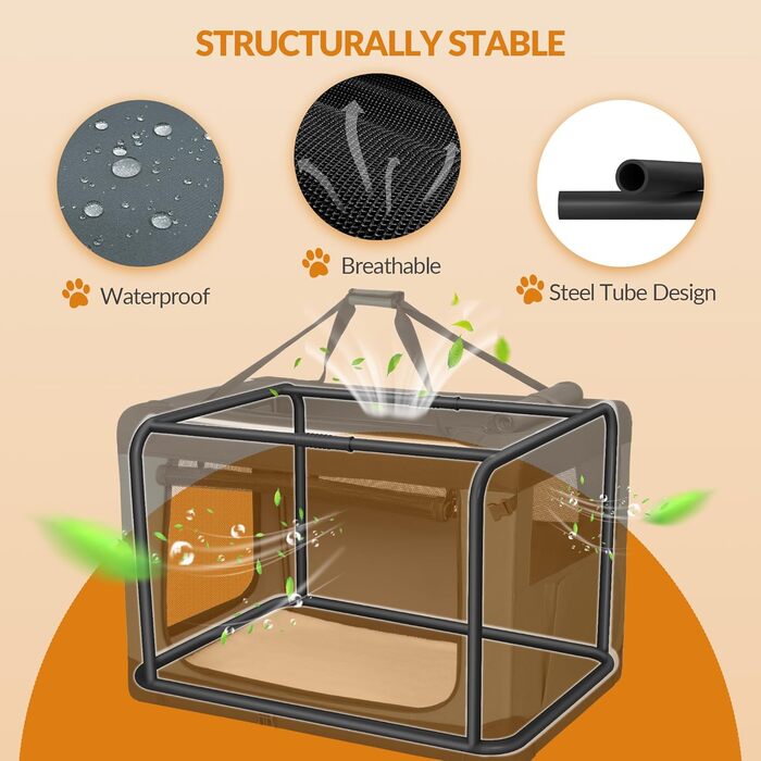 Транспортна переноска для собак Fobyfurny FPDT001OG1, 60x42x42 см, сіра, 60 л, з 3 дверима, дихаюча, з кишенями та світловідбиваючими елементами