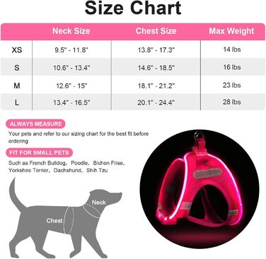 Світлодіодне шлейка для собак Feycig, зарядний акумулятор, світловідбиваючий, для цуценят та собак середніх розмірів, дихаюча шлейка (рожевий, X-Small)