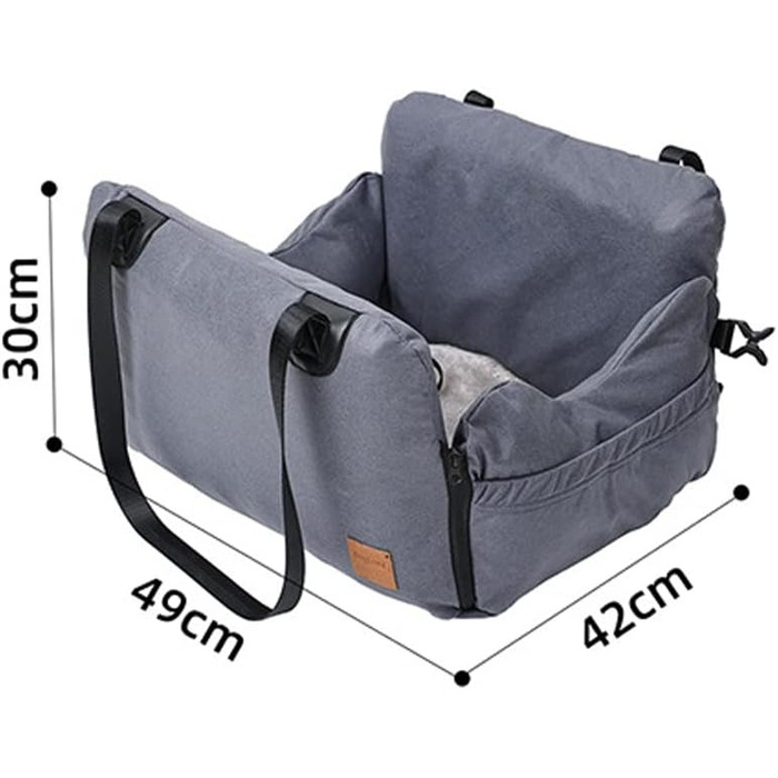 Автокрісло для собак та котів, сіре, з кріпленням та кишенею для зберігання, для маленьких та середніх порід