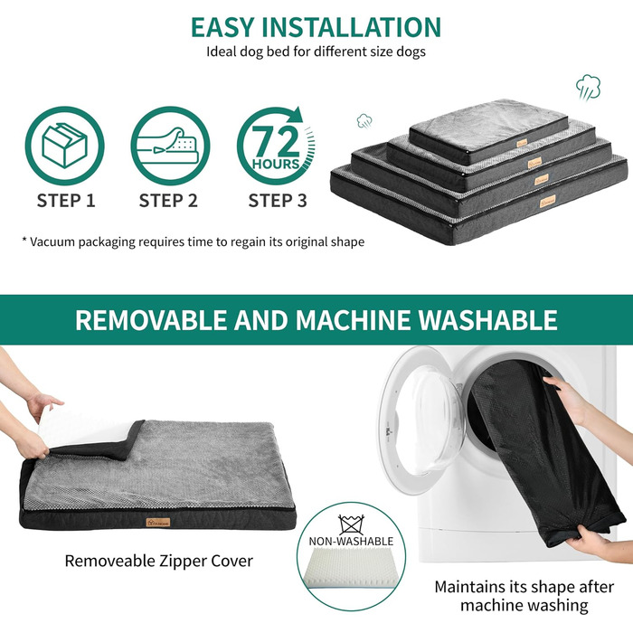 Кіжне ліжко YITAHOME для собак - 76x51 см, знімний чохол, килимок для собак, миється, не слизьке, сірий 76x51x7.5 см (Д x Ш x В)