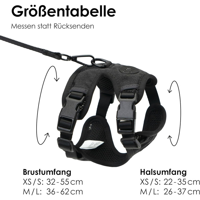 LucyBalu® Explorer: шлейка для котів з повідком | безпечна шлейка з відділенням для AirTag | чорна, M/L