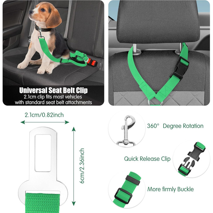 Автомобільний ремінь безпеки для собак, повідці, шлейки, захист для тварин (зелений)