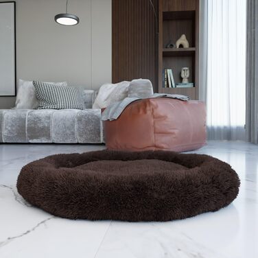 BENNO® Hundebett BALU - Кругле ліжко для собак 70x70x16 см, коричневе, з підстилкою, антиковзаюче, з іграшкою, миється