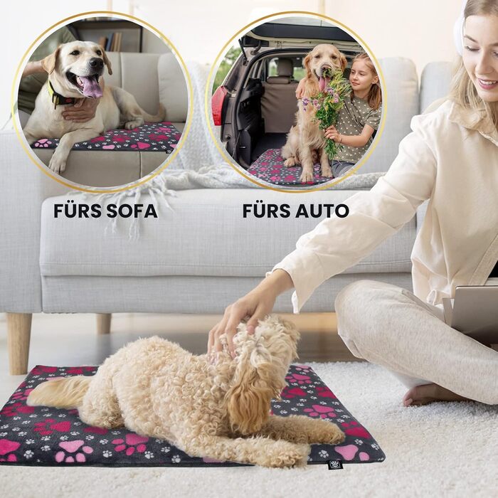 Лежак-мат для собак HS-Hundebett XS 45x65 см, двосторонній, з наповнювачем 3 см, сірий з лапкою, для дивана, авто і переноски, вироблено в Німеччині