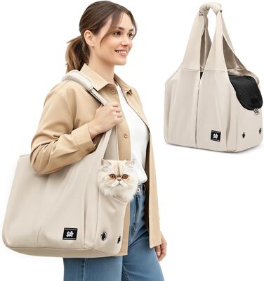 Сумка-переноска для собак та котів ALLSOPETS, легка, дихаюча, зручна для подорожей, відпочинку на природі та кемпінгу (крем-бежевий)