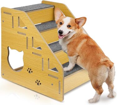 Сходинки для собак: дерев'яна драбинка для маленьких і середніх собак, 4 сходинки, 38.1 см, для ліжка/дивану