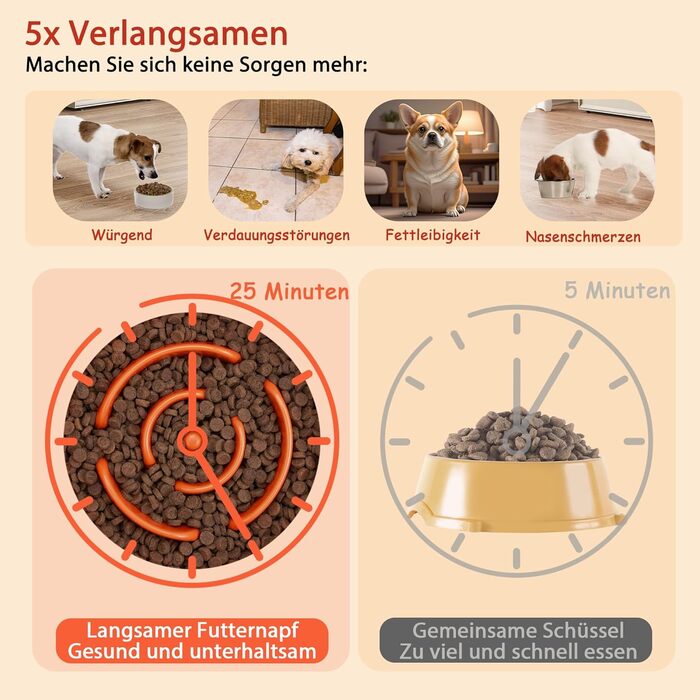 Антислизька годівниця для собак, кераміка, піднята - годівниця для собак на бамбуковому підставці, для повільного годування, для маленьких та середніх собак, білий, діаметр 17 см