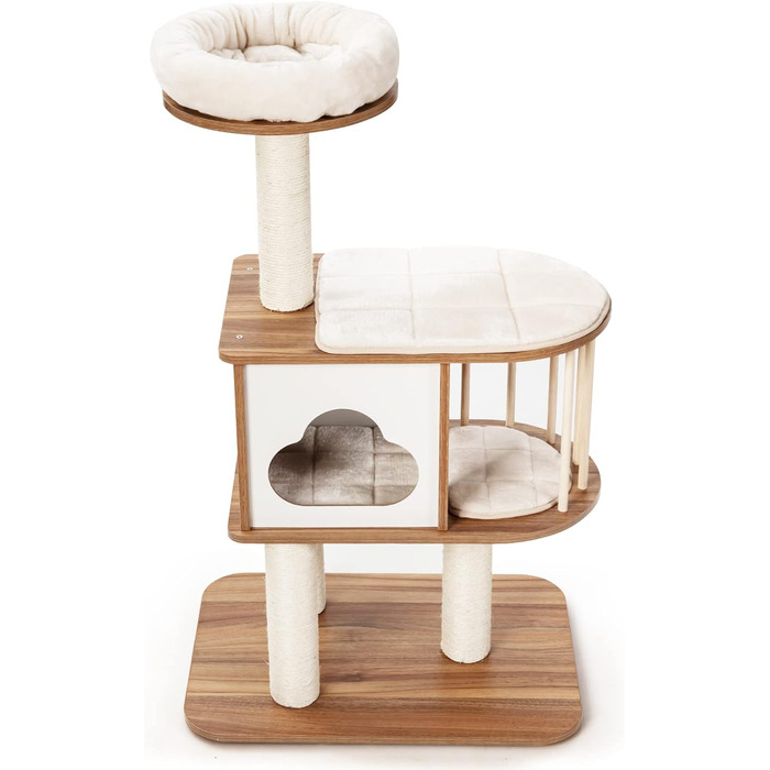 Котячий будиночок GYMAX: стабільний котячий будиночок, котячі меблі, котячий когтетоп, крізь-дерево для котів, висота 117 см (колір: коричневий)