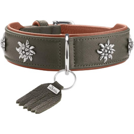 Нашийник для собак HUNTER München зелений/cognac, шкіряний, з елементами традиційного одягу, м'який та міцний, не травмує шерсть, розкішний, екологічно чистий, виготовлений у Німеччині, розмір 50