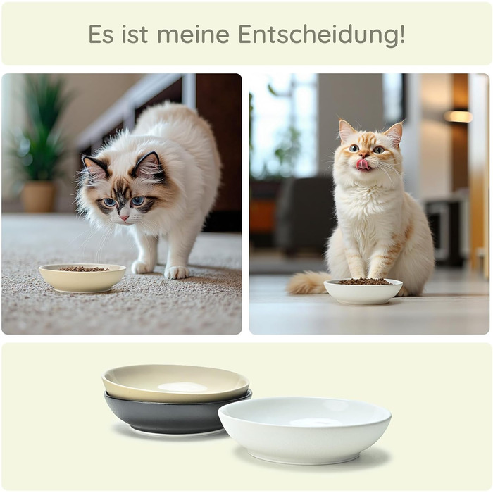 Набори мисок для котів SPUNKYJUNKY 3 шт. з кераміки. Миски для корму котів (білий, чорний, світло-коричневий, глибокі)