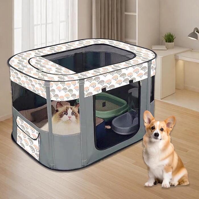 Клітка-забіг для цуценят, переносна огорожа для тварин, сірий колір, розмір M