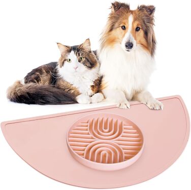 Набір мисок для собак Slow Feeder з килимком, силікон. Ідеально для собак малих та середніх порід. Нековзний, легко миється, з піднятими краями (Blush).