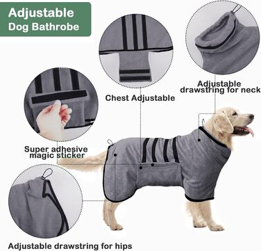 Рушник для собак з мікрофібри, для лап – швидковисихаючий рушник для собак, рушник для миття собак, рушник для домашніх тварин з магнітною стрічкою, для дому (L, сірий)
