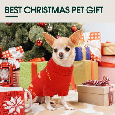 Теплий в'язаний пуловер для собак Kuoser на Новий рік, м'який зимовий одяг для собак, святковий пуловер з оленем для собак середніх та великих порід, зелений (XL, червоний)