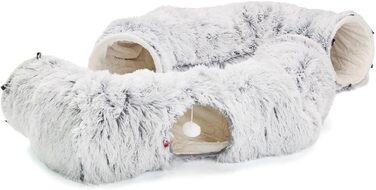 Канадський кіт | Преміум тунель для котів CUBI, XXL тунель з місцем для сну, з м'яким лежаком, для великих котів, 100 x 80 x 26 см (Сірий)