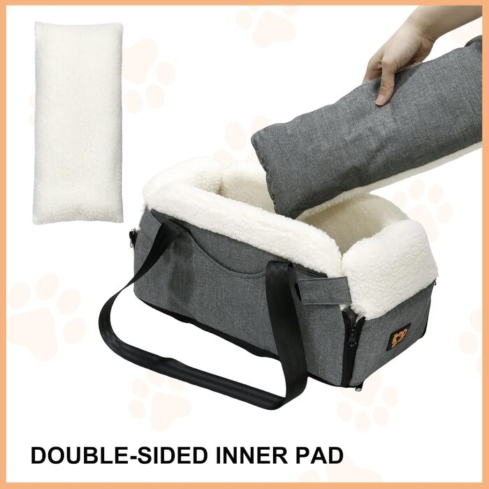 Автокрісло для собак Mittelkonsole - підставка для маленьких собак з безпечними ременями, знімне та миється, до 11,3 кг