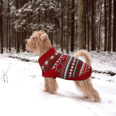 Пуловер для собак Boho, святковий пуловер для маленьких собак, теплий пуловер з отвором для повідка, червоно-зелений пуловер для чихуахуа, йоркширського тер'єра, джек-рассела, XS