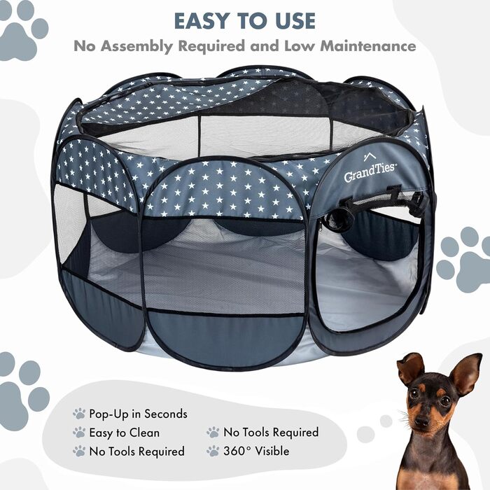Водонепроникний вольєр для собак та котів GrandTies - складаний намет для тварин для використання в приміщенні та на вулиці, переносна клітка-переноска для цуценят, кошенят та кроликів з сумкою для перенесення (зоряна ніч)