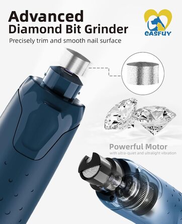 Електричний точилка для кігтів собак та котів Casfuy - 6 режимів, 45 dB, з LED-підсвічуванням, для великих, середніх та маленьких тварин, з захистом від пилу, блакитний