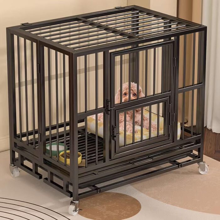 Клітка для собак Gitterbox: складана, на колесах, з маленькою дверцятами (77x55x76 см, чорний)