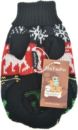 Теплий зимовий светр для собак на Новий рік з оленем, чорного кольору, розмір S (обхват грудей 34,8 см), для дрібних та середніх порід (Даксель)