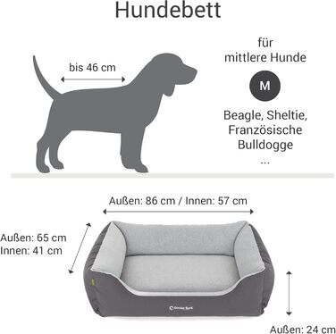 Ліжко для собак Doctor Bark, м'яке та пухнасте, середніх порід, 86x65 см, сіре, Made in Germany