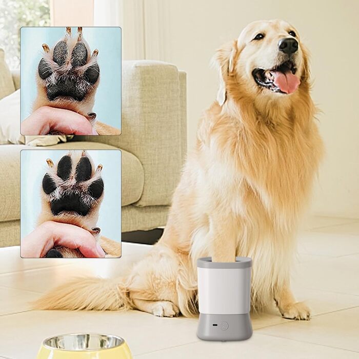 Автоматичний мийка лап для собак - мийка лап з бризгозахистом, 2 швидкості, для кемпінгу, подорожей, прогулянок (сірий)