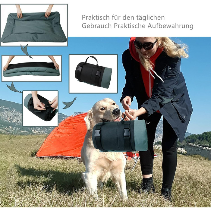 Складане водонепроникне ліжко для собак, матрац, килимок для собак для подорожей, кемпінгу, на вулицю, з антиковзною основою, 90x60 см