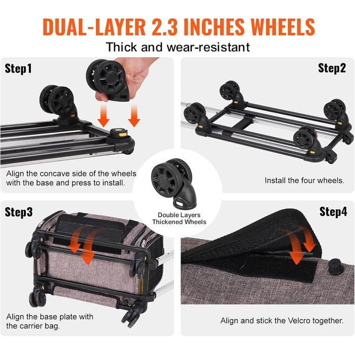 Тролей для собак VEVOR, складаний рюкзак для собак до 15,8 кг, переноска з 600D Oxford, 4 колеса, кишені для зберігання, ідеально для подорожей на авто та прогулянок (сірий, 11 кг)