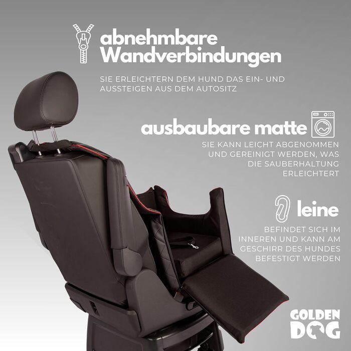 Автомобільний лежак для собак Golden Dog M - 52x44x33 см, чорний, з кріпленням ISOFIX, водонепроникний, з підкладкою