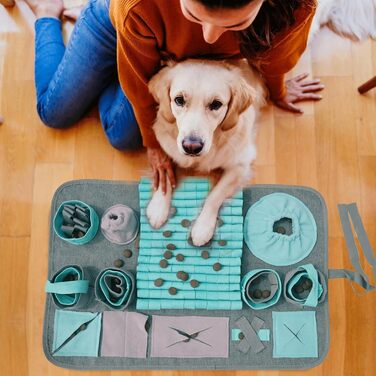 Килимок для собак SchnüFfelteppich, миючий, для тренувань, годівлі, нюховий тренінг, проти нудьги, для цуценят (66 x 42 см), блакитний