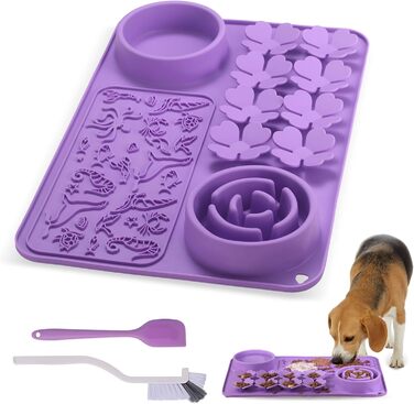 Силіконовий килимок-лежанка для собак та котів - повільний годівник, антиковзкий, пазл-лежанка для швидких їдців, інтерактивна кормушка для тварин, фіолетовий