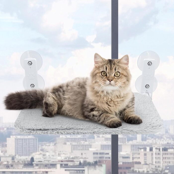 Кріплення для кота на вікно Gearific, гамак з 4 присосками, міцний каркас, дихаюча сітка, сірий, 45 x 30 см