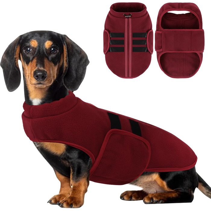 Теплий жилет для собак з флісу, жилетка для собак на зиму, тепла сорочка для собак маленьких та середніх порід, з отвором для шлейки, колір бордовий (XS)