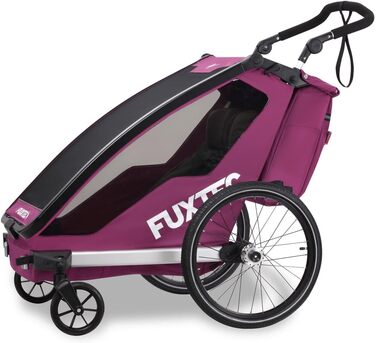 Причіп для велосипеда Fuxtec Sportfux на 2 місця, з багажником, світловідбивачами, ручкою-штовхачем, захистом від дощу та сонця, складаний, фіолетовий FX-FA1