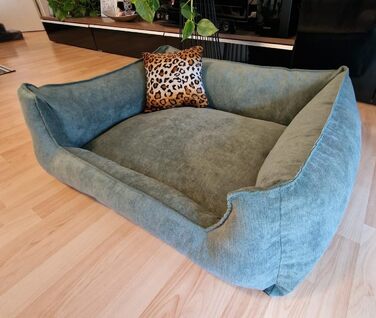 Собаче ліжко з еко-замші Hundebettenmanufaktur Velluto, зелене Alcantara, 80x60 см, знімний чохол, пране, вибір розміру