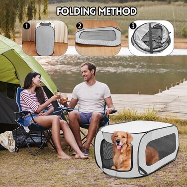 Складана переноска для собак 92x52x52 см з подвійними дверцятами - безпечна для подорожей на авто, з вентиляцією, Pop-Up, з оксфордської тканини, для собак/кішок до 30 кг (Зелена/Сіра)