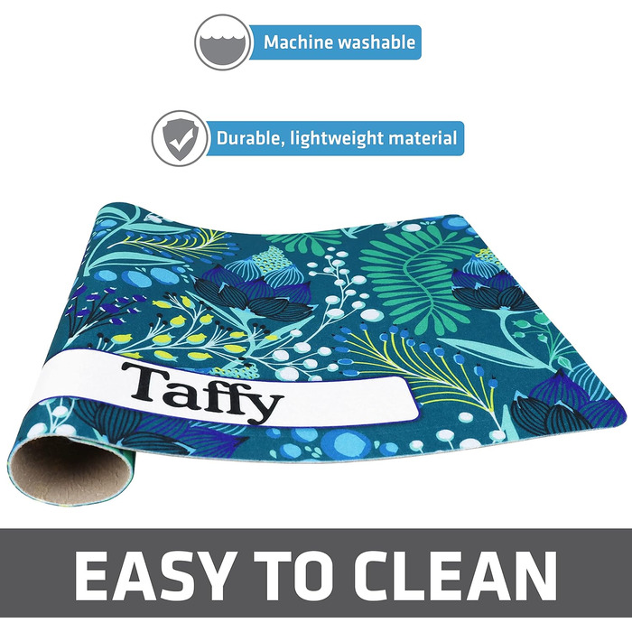 Drymate Килимок для годівлі собак та котів - Персоналізований килимок під миску, з перероблених волокон, машинне прання, 30x60 см, Paw Dots - Чорний Small (30x60 см)