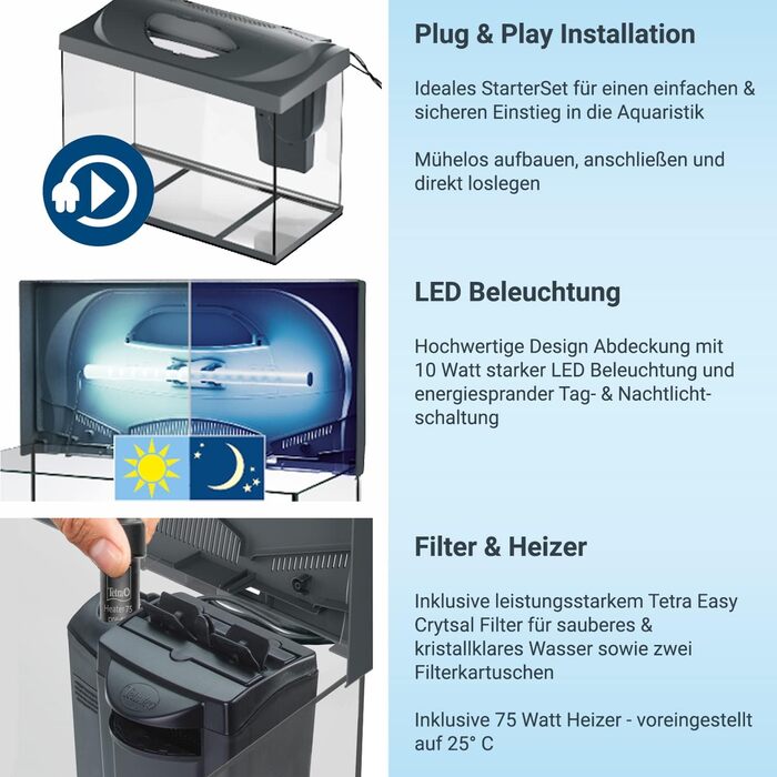 Акваріумний комплект Tetra Starter Line 80 л з LED-підсвіткою день/ніч, фільтром, нагрівачем, кормом і кондиціонером для води
